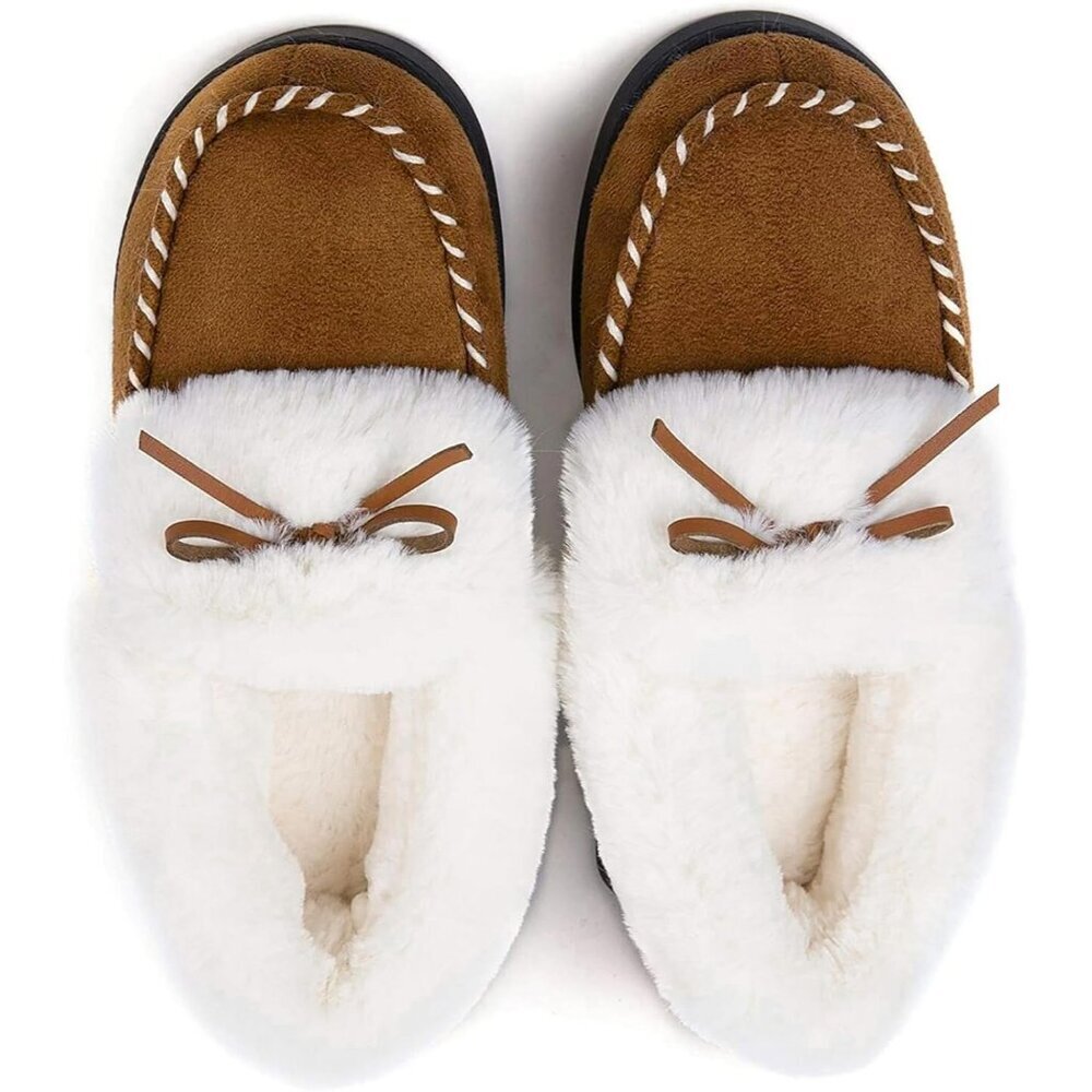 Women's Brown Faux Fur Trapper Style Upper Wrap Memory Slipper Boot Shoes